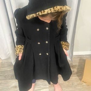 Girls cheetah wool coat